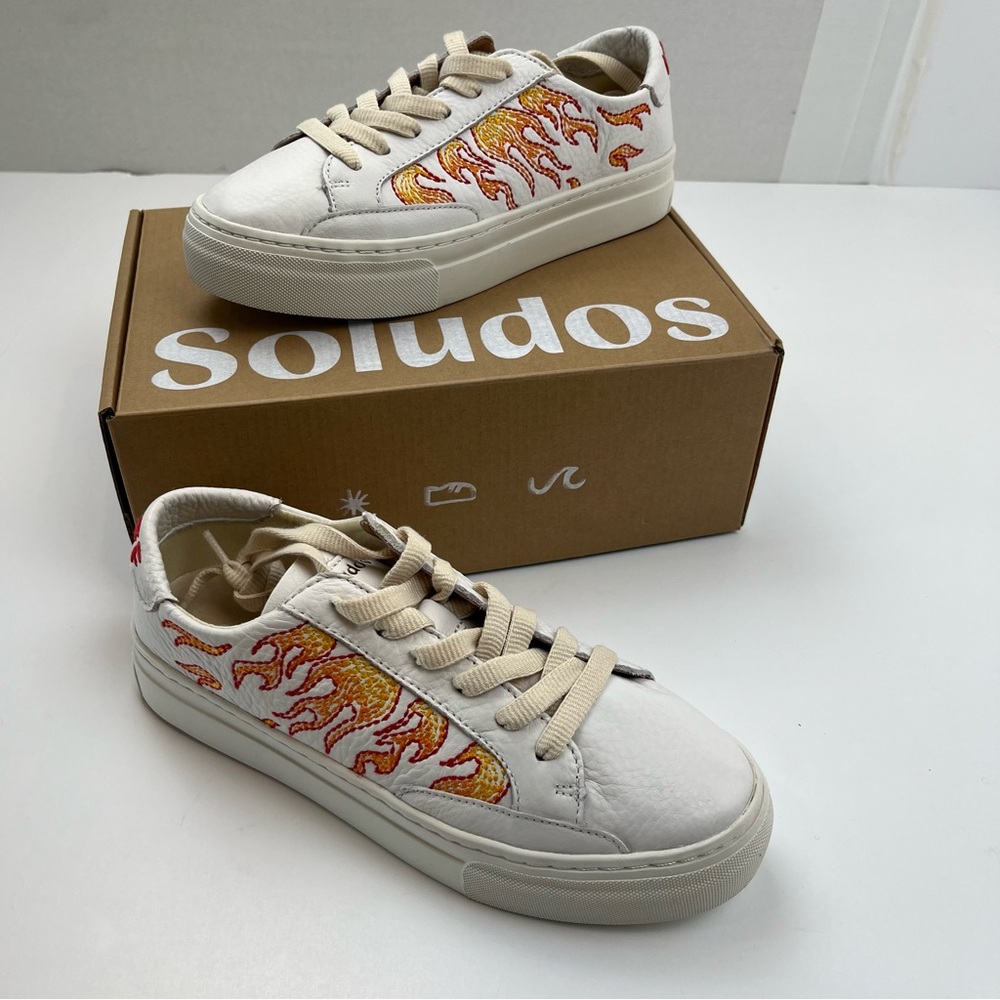 Soludos Hot Stuff Ibiza Platform Sneaker Womens Size 7 White‎ Multi Lace-Up NEW